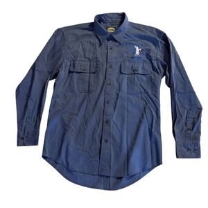 Cabela's Men's M Blue Button-Up Shirt w/ Embroidered Mallard Duck hunter outdoor